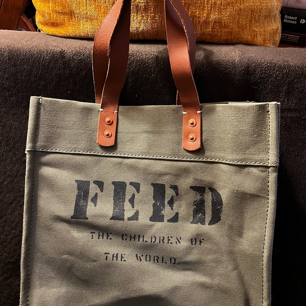 Sturdy Olive Green Canvas Tote Bag with Leather Handles - Brand New